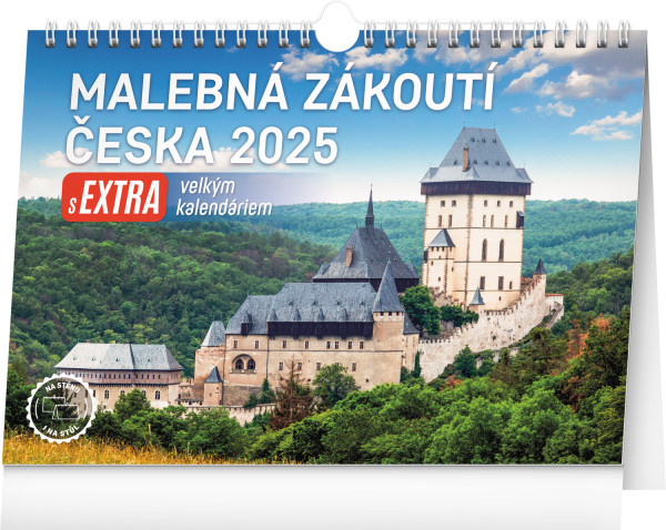 Desk calendar Picturesque corners of the Czech Republic 2025 with extra large calendar, CZ