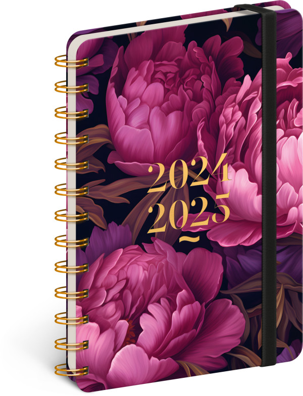 Spiral 18-month diary Petito - Purple flowers 2024/2025