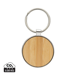 Round key ring from RCS recycled. zinc alloy with bamboo - Reklamnepredmety