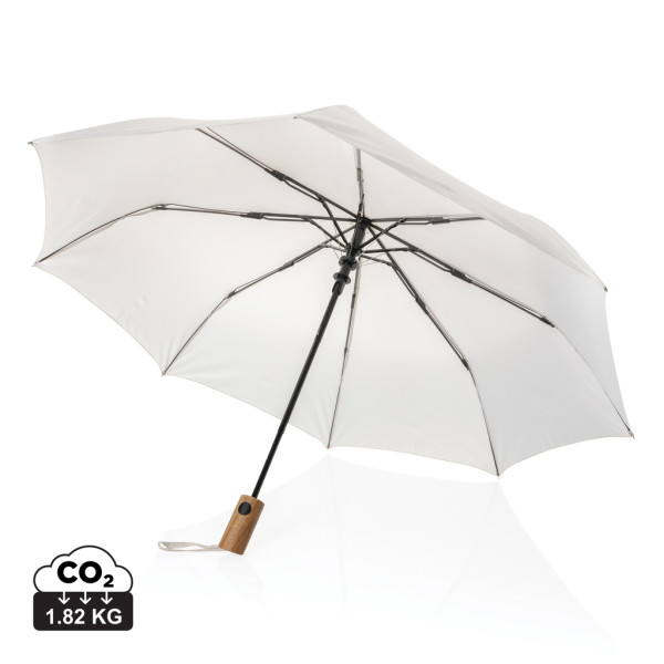 21" auto open umbrella Kaycey from RPET AWARE and acacia wood