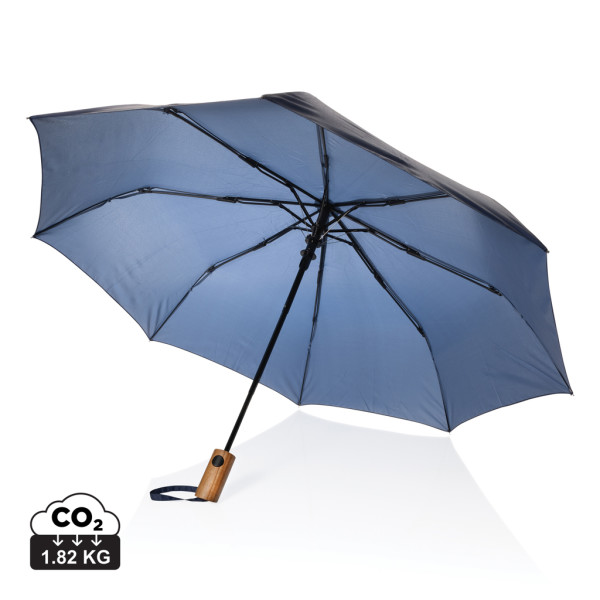 21" auto open umbrella Kaycey from RPET AWARE and acacia wood